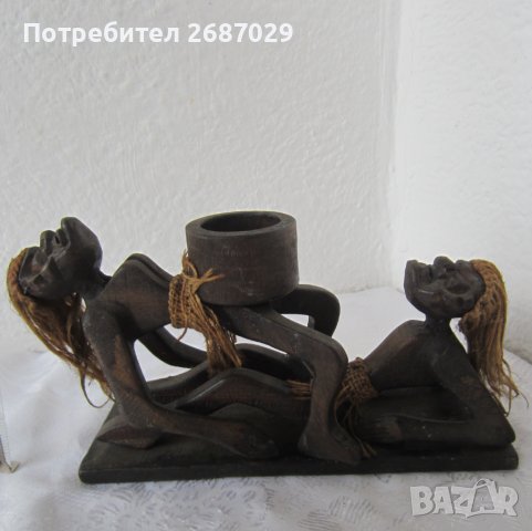 негри 25 см дълга композиция от дърво с дървен съд, жена керамика моливник, пепелник, снимка 11 - Статуетки - 37587922