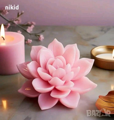 3D Лотус Лотос голям едро цвете силиконов молд форма фондан смола свещ гипс шоколад декор, снимка 2 - Форми - 51173452