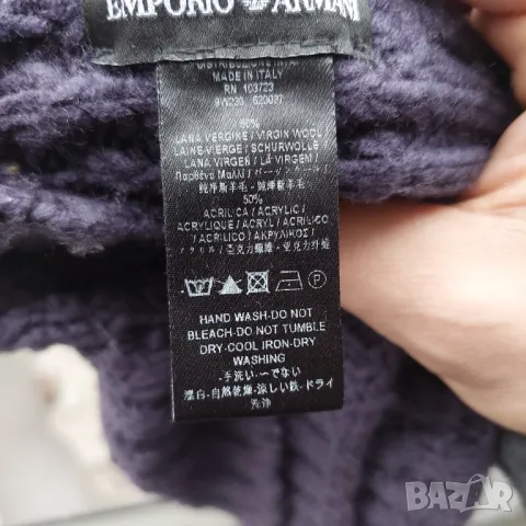 EMPORIO ARMANI  плетен шал с кожена  кръпка с логото лилав цвят, снимка 6 - Шалове - 48908942