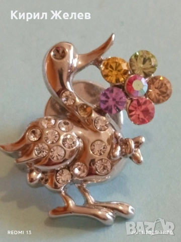 Бижу SWAROVSKI патица инкрустирана с кристали и цветни скъпоценни камъни 52229, снимка 5 - Други - 52546393