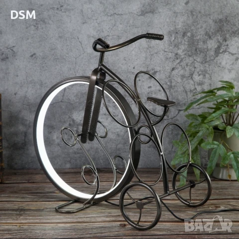 Нова Метална Лампа Велосипед - Колело Поставка за 4бр Бутилки, снимка 2 - Декорация за дома - 50986608