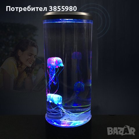Настолна LED нощна лампа аквариум с медузи, снимка 3 - Декорация за дома - 44058610