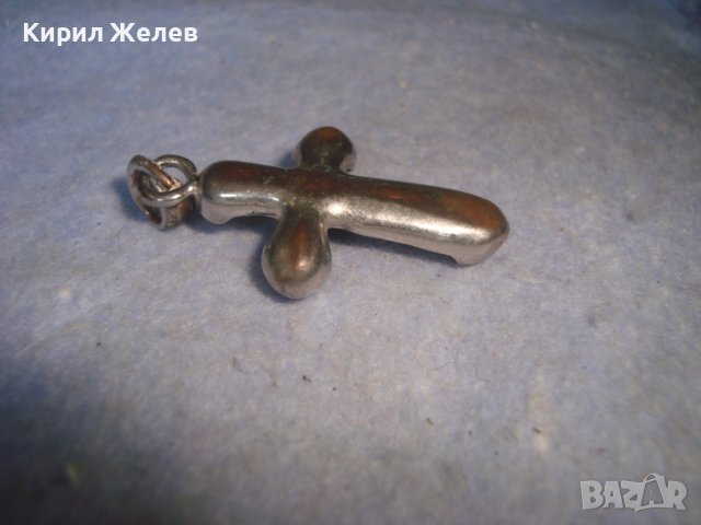 СТАРО МЕДНО СРЕБРИСТО АРТ КРЪСТЧЕ МЕДАЛЬОН с АПЛИКАЦИЯ от КОЖА 21322, снимка 9 - Колиета, медальони, синджири - 36903470