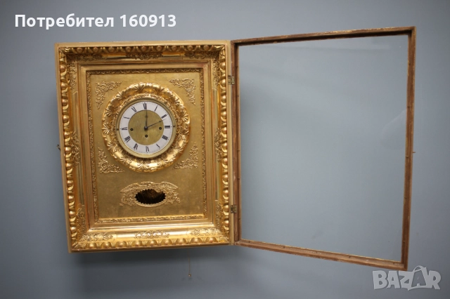 Оригинален античен австрийски стенен часовник с позлатена рамка., снимка 2 - Антикварни и старинни предмети - 51455435