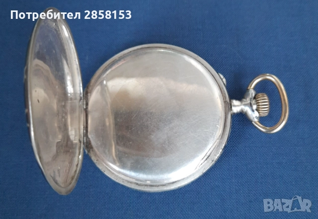 Швейцарски сребърен джобен часовник със златен мониграм, снимка 4 - Антикварни и старинни предмети - 52836113