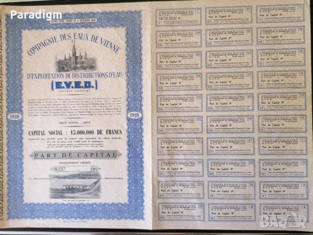 Акция от Белгия | Compagnie des Eaux de Vienne | 1944г., снимка 2 - Нумизматика и бонистика - 33598213