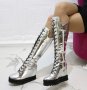 Ботуши на платформа - сребриста лъскава кожа с черно ходило - BPL20, снимка 2