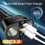 QC 3.0 разклонител на запалка 2 гнезда + 2 USB + TYPE C + Волтметър, снимка 3
