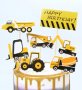 7 бр строителни машини Багер Трактор Кран Happy Birthday топер топери картон декор украса за торта 