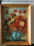 Маслена картина – Цветен букет в синя ваза, 30.5x23 см, снимка 2