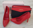 Елегантни дамски обувки на ток в червен цвят, снимка 1