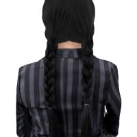 Карнавална перука от човешка коса с бретон и плитки за жени, черна, снимка 2 - Аксесоари за коса - 44102101