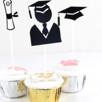 3 бр Диплома Тога Студент Дипломиране брокатени топер клечки за мъфини кексчета украса декор торта, снимка 1 - Други - 27454040