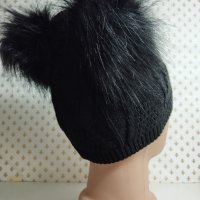 Дамска плетена шапка с две папулки- мпш48, снимка 3 - Шапки - 43302257