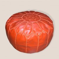 Уникален марокански пуф от естествена кожа в оранжев цвят, снимка 3 - Дивани и мека мебел - 34867188