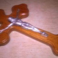 Дървен кръст с христос-бронз/сребро-20Х13см-внос швеицария, снимка 8 - Колекции - 27397901