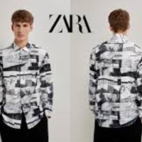 Zara L  -Мъжка нова с етикет риза с абстрактни черно- бели фигури , снимка 1 - Ризи - 40532982