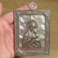 Нагръден знак  медальон богородица, Дева Мария  със седеф -внос от Израел, Йерусалим, снимка 1 - Антикварни и старинни предмети - 28870780