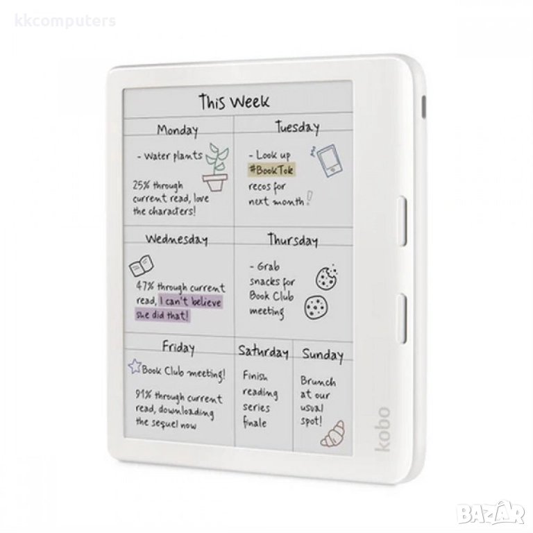 Kobo Libra Colour Четец за е-книги- 7" цветен E-Ink дисплей, 32GB, водоустойчив, бял, снимка 1