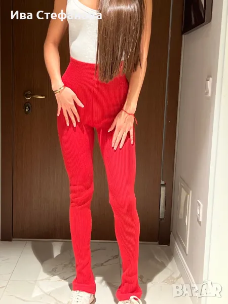 Нов висока талия  секси спортен елегантен червен еластичен панталон рипс рипсен Alice Evis , снимка 1