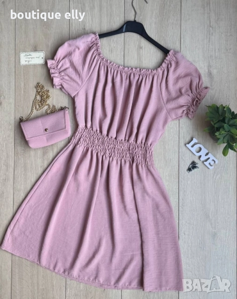 дамска рокля с чантичка в розово и зелено, снимка 1