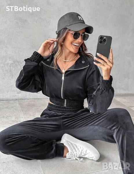 💕Комплект от 2 части – Елегантно дамско рипсено яке с цип и панталон с подплата от полар💕, снимка 1