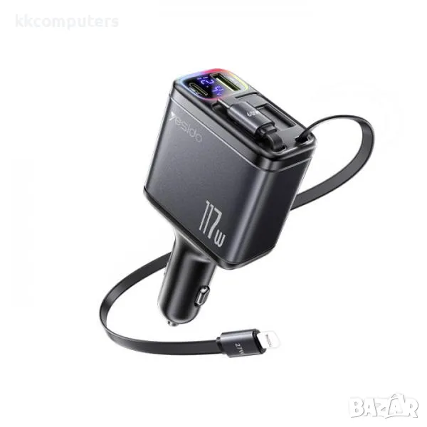 12V Зарядно за автомобил Yesido Y63 / USB QC 3.0 30W , PD 30W / комплект 2 кабелa Type-C 60W/ Lightn, снимка 1