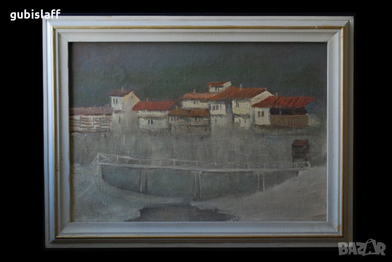 Стара картина, пейзаж от гр. Елена, български автор, 1970-те, снимка 1