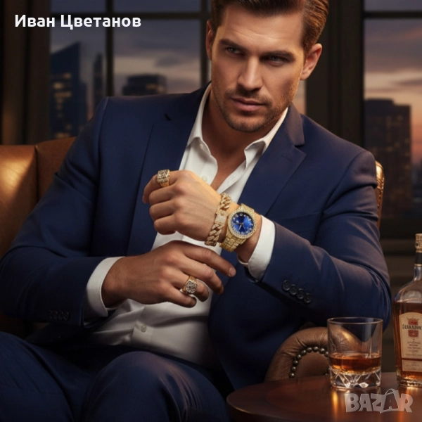 Луксозен комплект с кристали – часовник + гривна, снимка 1