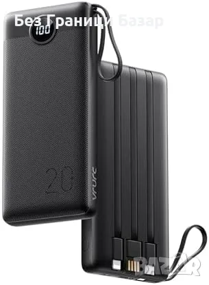 Новa Бърза Power Bank 20000mAh с 4 вградени кабела и LCD дисплей Батерия, снимка 1