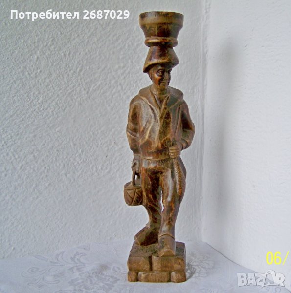  пластика дърво дърворезба фигура рибар, жена, вол, животно, снимка 1