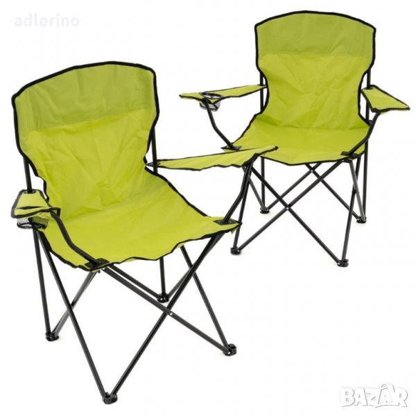 Комплект от 2 броя сгъваеми столове, плаж, къмпинг, градина, рибарски стол, до 110 кг, светло зелено, снимка 1