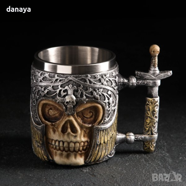 4310 3D чаша череп с меч сувенирна халба подарък за мъж, 400ml, снимка 1
