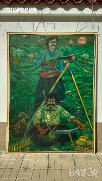 Стара картина от СОЦА ,''Косачи " на Ангел Рангелов с маслени бои върху платно . , снимка 1