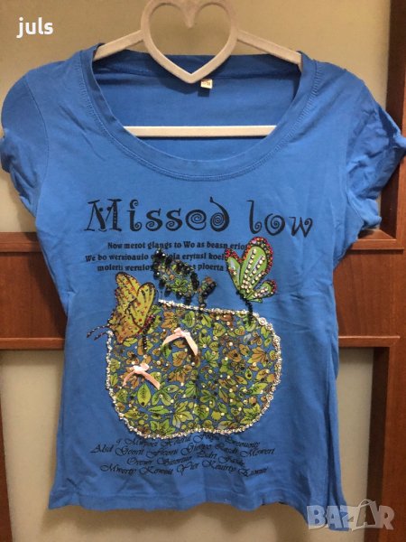 Тениска с камъчета и красива апликация, снимка 1