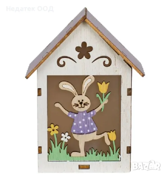 Великденска дървена декорация, LED, 9x6x12см, снимка 1