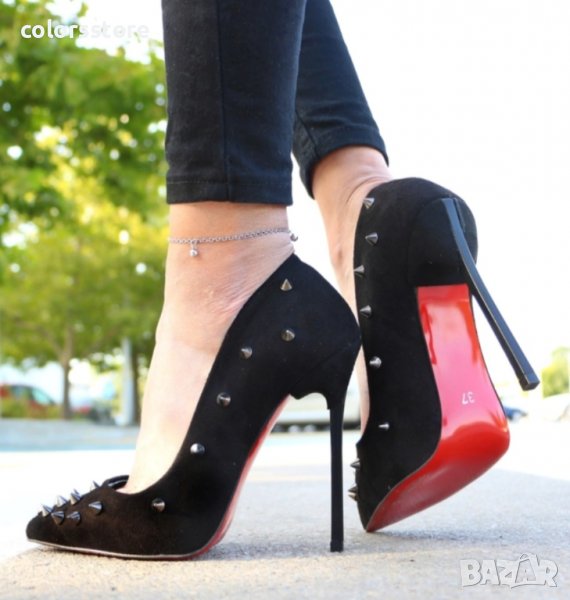 Обувки на ток - черен велур - 167, снимка 1