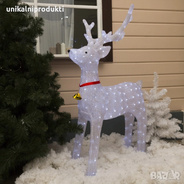 Луксозен акрилен светещ елен 130 см х 1 м LED бяла светлина – външна декорация, снимка 1