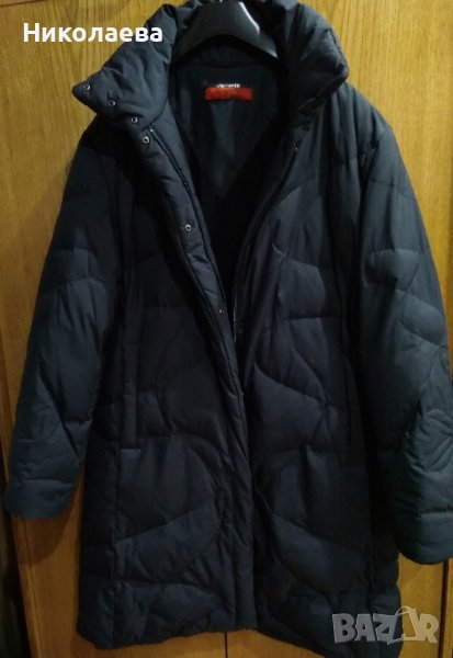 Черна шуба със средна дължина и висока яка,L/XL, снимка 1