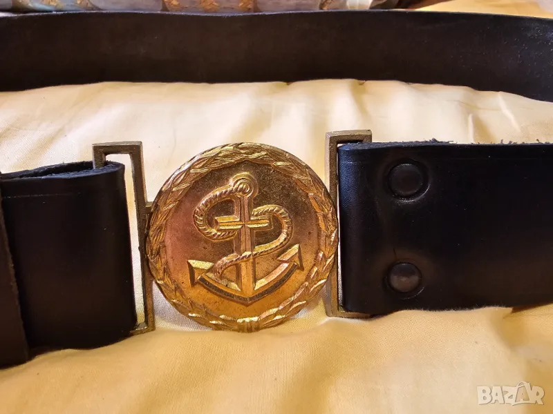 Офицерски морски колан - солидна катарама от бронз  военен колан моряшки колан армейски, снимка 1