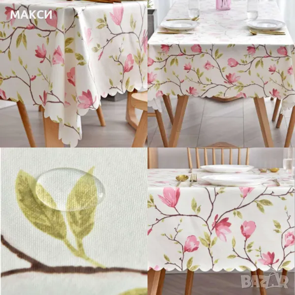 Ежедневна широка и дълга маслоустойчива и водоустойчива покривка за правоъгълна маса с красиви цветя, снимка 1