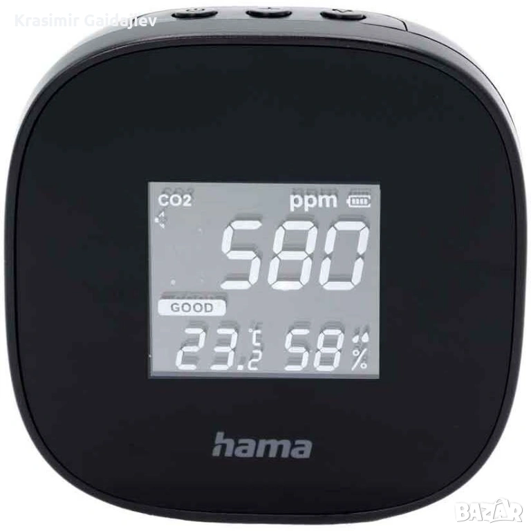 Уред за измерване HAMA Safe, CO2, Температура, Влажност, Черен, HAMA-186434, снимка 1