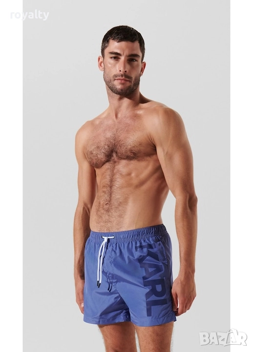 Karl Lagerfeld Мъжки Оригинален Бански, 100% Полиестер, S, Син, снимка 1