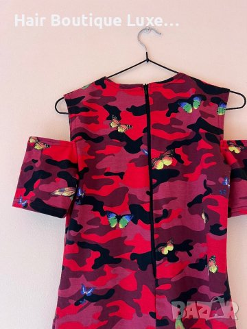 Червена камуфлажна рокля с пеперуди 🦋 , снимка 7 - Рокли - 43838735