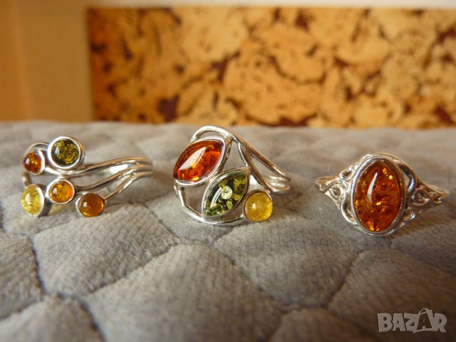 Сребърни пръстени с балтийски кехлибар. 5 камъка халка, снимка 6 - Пръстени - 43435302