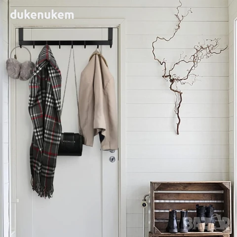 Закачалка за врата, 8 куки, без пробиване, за врати до 2 см, снимка 6 - Закачалки - 50483046