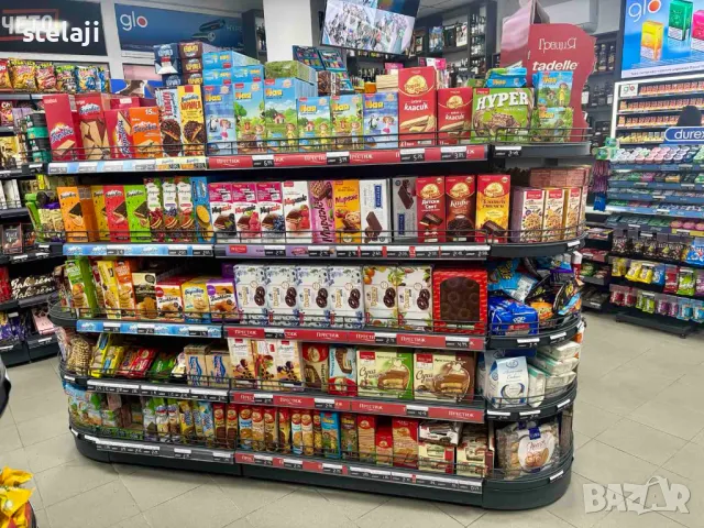 Заоблен островен стелаж за хранителни стоки, аптека, книжарница, зоомагазин, детски магазин и др, снимка 14 - Оборудване за магазин - 46587298