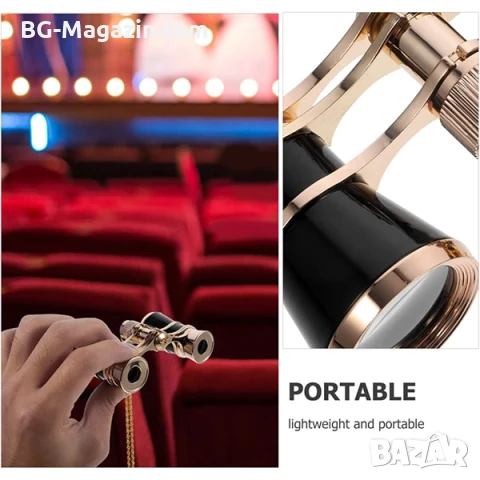 Луксозен театрален бинокъл 3×25 черен с верижка за театър опера концерти балет подарък реквизит, снимка 8 - Други ценни предмети - 50931271