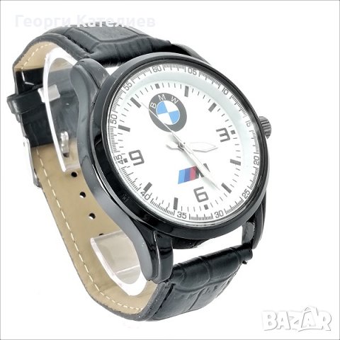 Мъжки часовник марков черен BMW кожена каишка, снимка 2 - Мъжки - 37563260