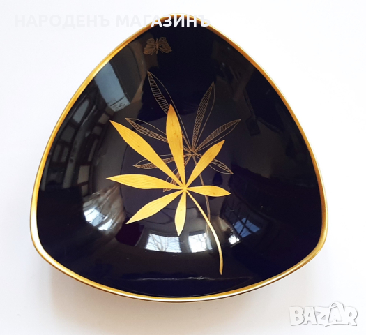 LINDNER – Немски порцелан бонбониера фруктиера кобалт злато цветя, снимка 2 - Други ценни предмети - 44844738